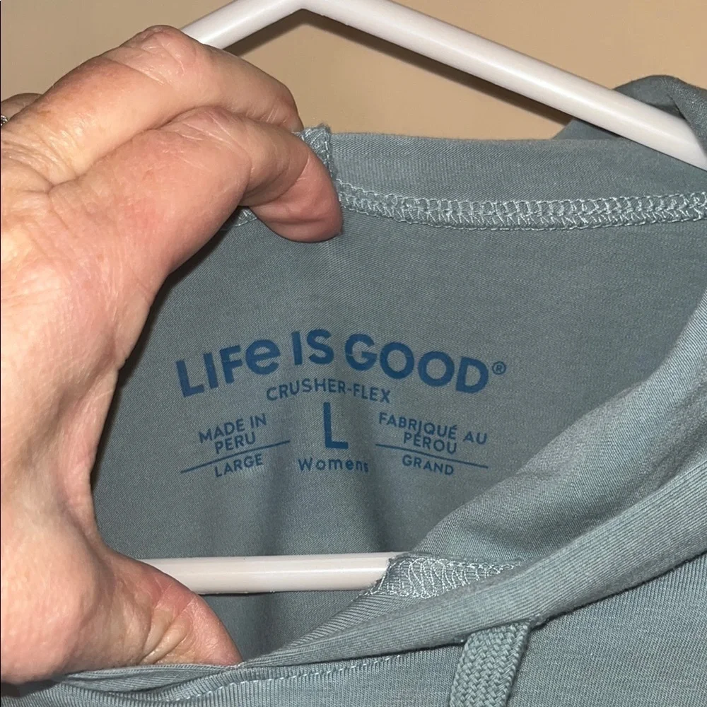 Life is Good Blue Hoodie with Good Vibes Print